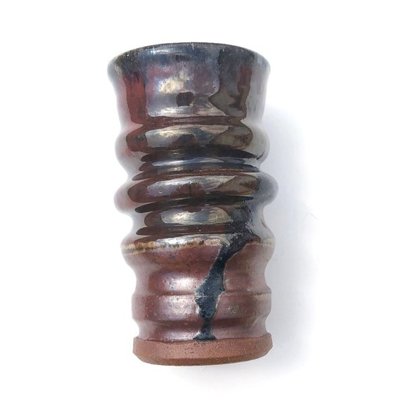 Hand Made Stoneware Vase with Shino Oribe Glazes - Picture 1 of 5
